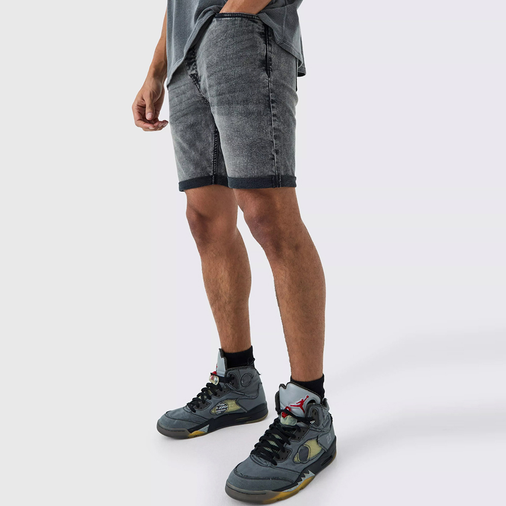 Skinny Stretch Denim Shorts in Charcoal