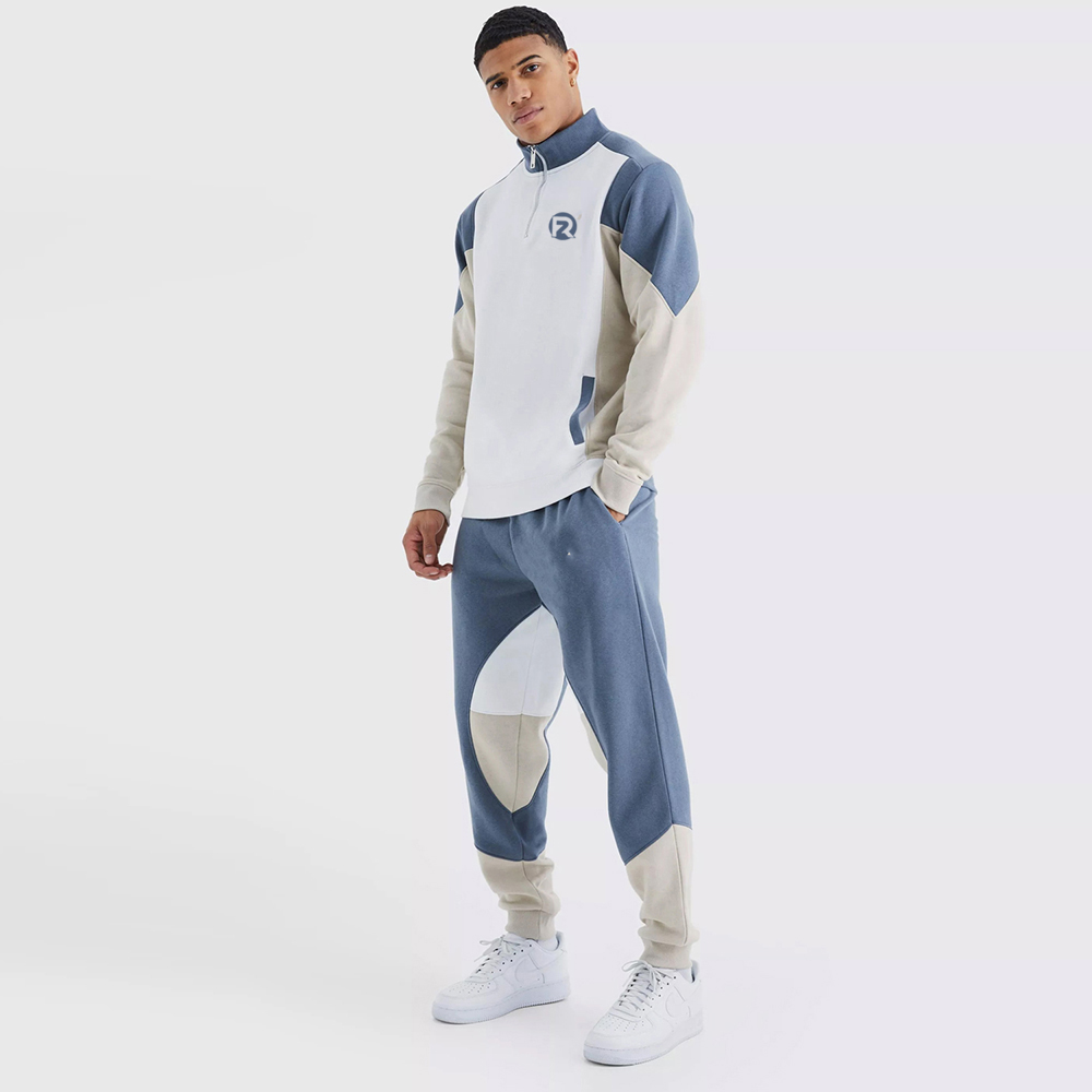 Man 1/4 Zip Funnel Neck Colour Block Tracksuit